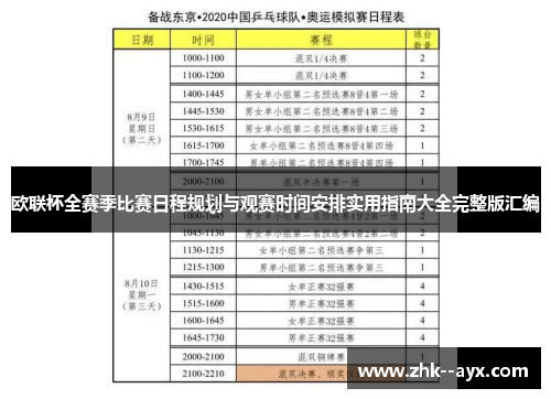 欧联杯全赛季比赛日程规划与观赛时间安排实用指南大全完整版汇编
